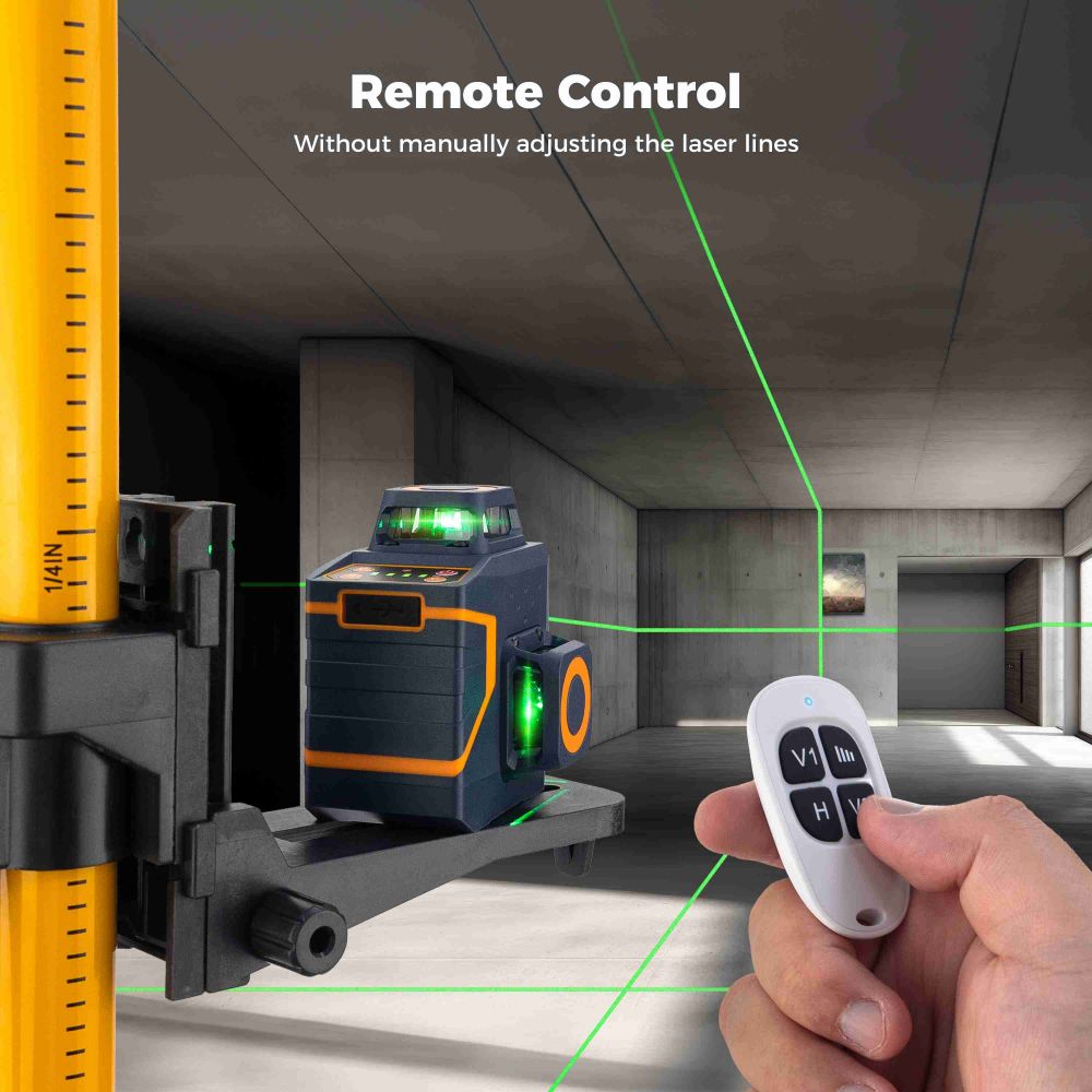 CIGMAN CM-701SE 3x360° 12 Lines Laser Level, Self Leveling, 3D Green Cross Line, with Remote Controller and Magnetic L-Shaped Bracket, Up to 50m Working Distance, IP54 Water & Dust Proof