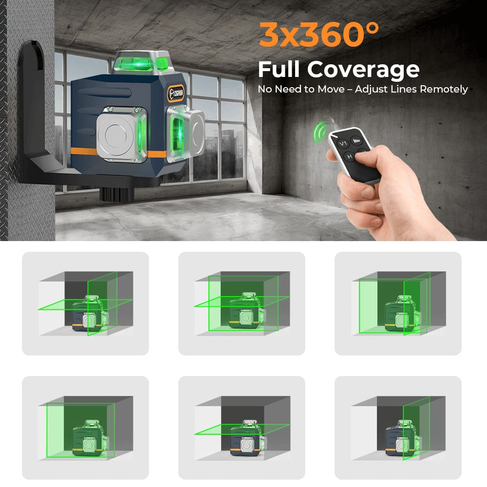 CIGMAN CM-701T 3x360° Laser Level with 1.5m Tripod, Remote Control, Self-Leveling, 4000mAh Battery