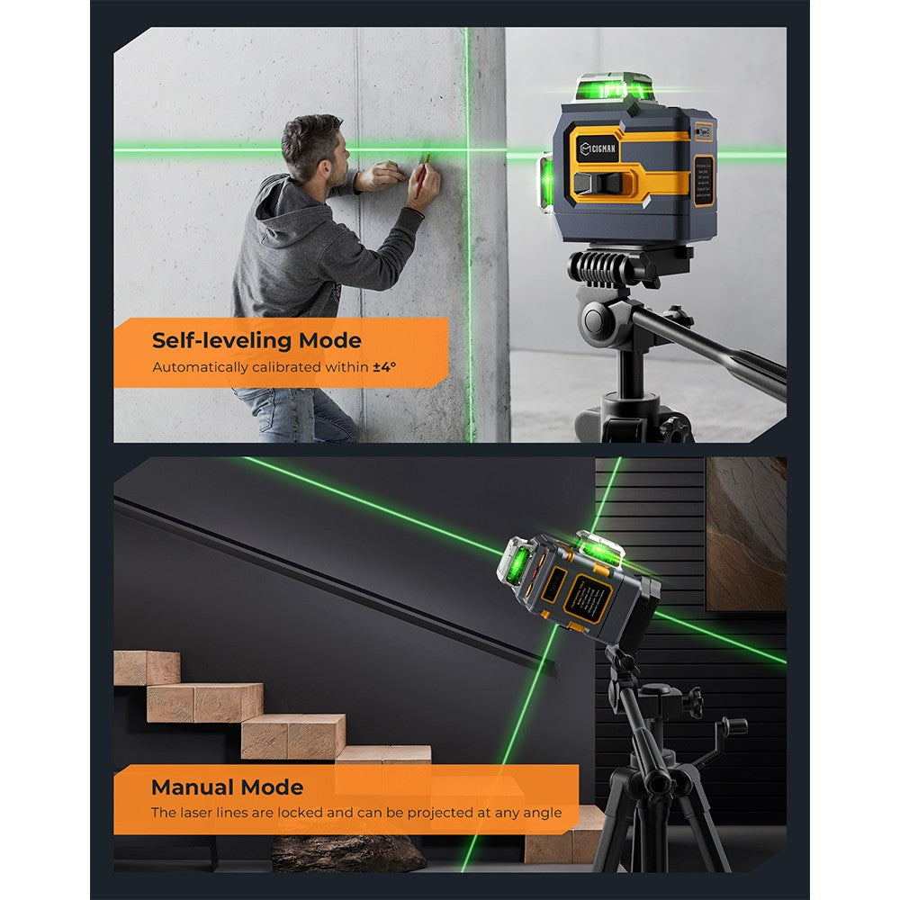 CIGMAN CM-S01 12 Lines Laser Level, With APP Control, 3x360°, Self-leveling & Manual Mode, Stepless Dimming, 30h Max. Usage Time, IP54 Waterproof