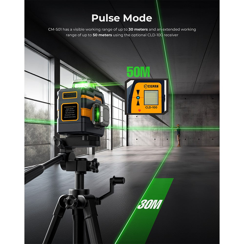 CIGMAN CM-S01 12 Lines Laser Level, With APP Control, 3x360°, Self-leveling & Manual Mode, Stepless Dimming, 30h Max. Usage Time, IP54 Waterproof