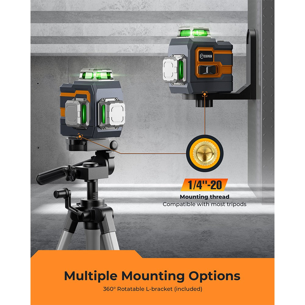 CIGMAN CM-S01 12 Lines Laser Level, With APP Control, 3x360°, Self-leveling & Manual Mode, Stepless Dimming, 30h Max. Usage Time, IP54 Waterproof