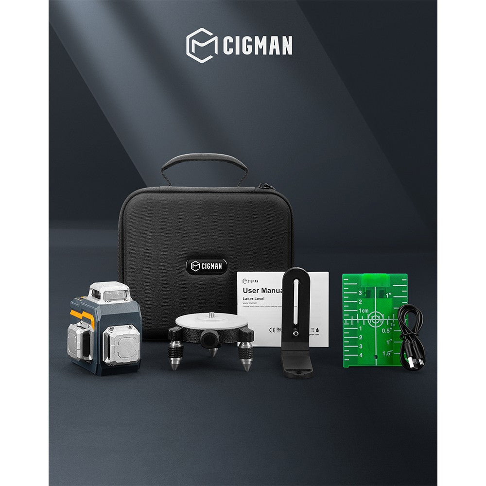 CIGMAN CM-S01 12 Lines Laser Level, With APP Control, 3x360°, Self-leveling & Manual Mode, Stepless Dimming, 30h Max. Usage Time, IP54 Waterproof