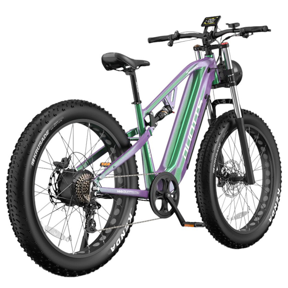 DUOTTS E26 Electric Bike, Bafang 750W Motor Torgue Sensor SAMSUNG 48V 20Ah Battery, 26*4.0 inch Tires, 55km/h Max Speed, 120km Max Range, TEKTRO Hydraulic Disc Brakes, Front and Rear Suspension, Shimano 8-speed - Green Purple