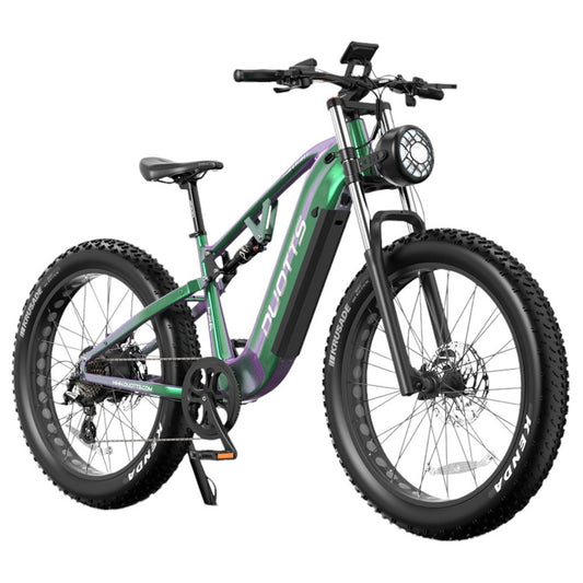 DUOTTS E26 Electric Bike, Bafang 750W Motor Torgue Sensor SAMSUNG 48V 20Ah Battery, 26*4.0 inch Tires, 55km/h Max Speed, 120km Max Range, TEKTRO Hydraulic Disc Brakes, Front and Rear Suspension, Shimano 8-speed - Green Purple