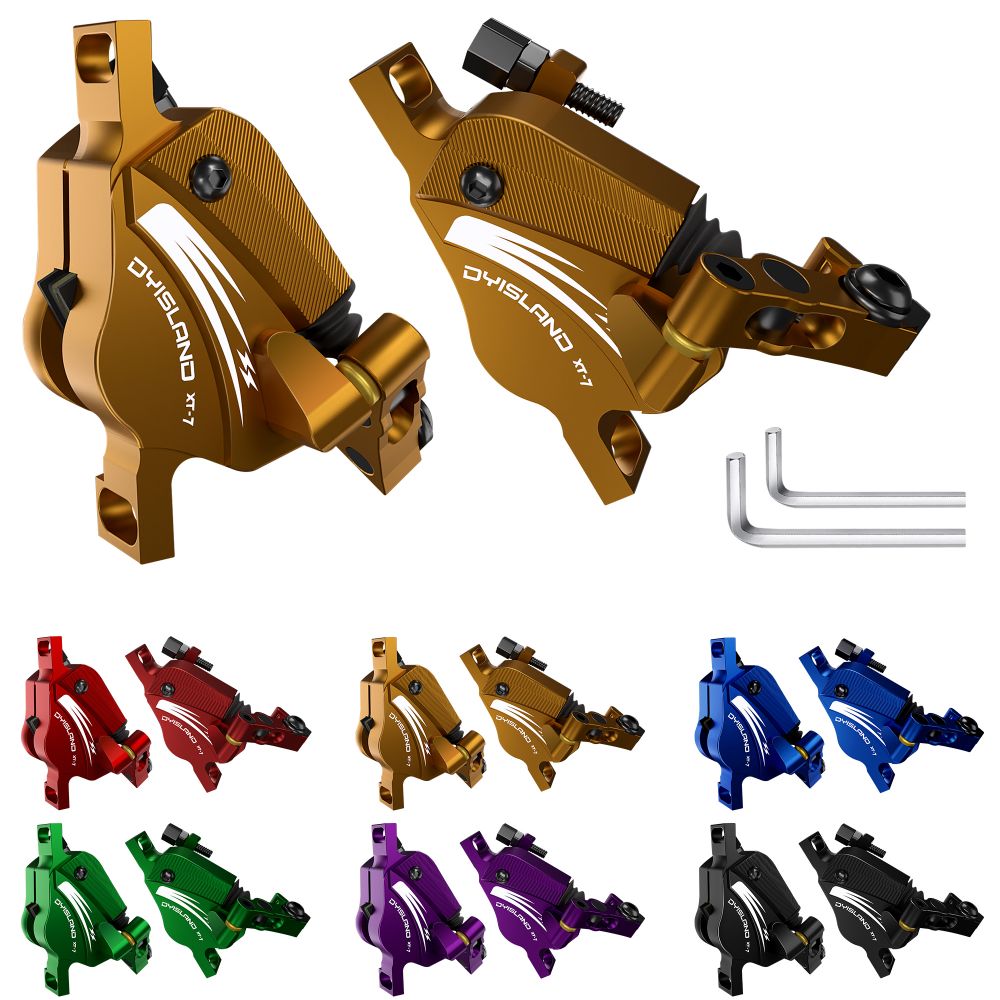 DYISLAND XT-7 Hydraulic Disc Brakes Calipers, Cable Actuated Front & Rear Brake for MTB / Road Bike / Electric Bike - Yellow