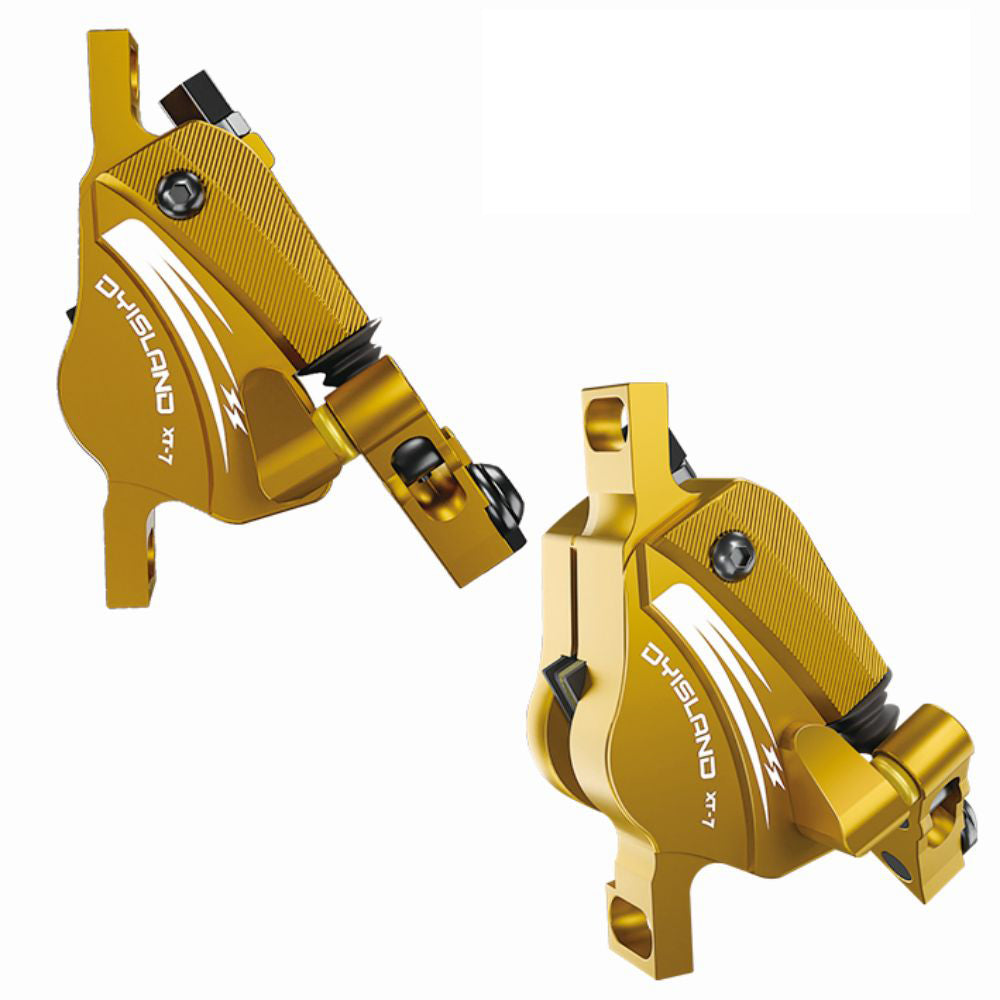 DYISLAND XT-7 Hydraulic Disc Brakes Calipers, Cable Actuated Front & Rear Brake for MTB / Road Bike / Electric Bike - Yellow