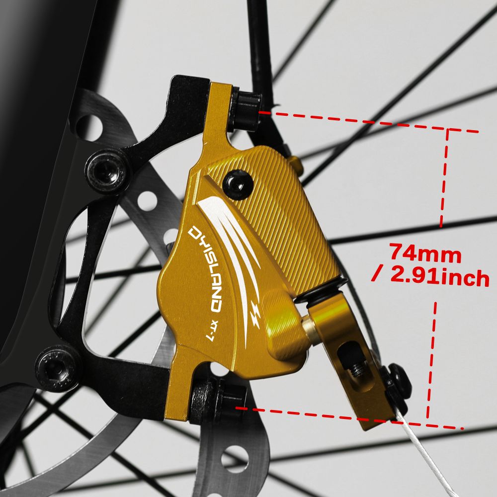 DYISLAND XT-7 Hydraulic Disc Brakes Calipers, Cable Actuated Front & Rear Brake for MTB / Road Bike / Electric Bike - Yellow