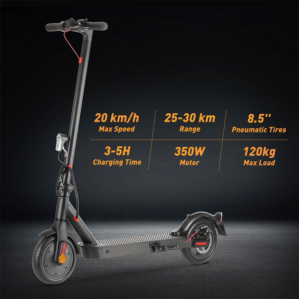 E9 Pro Electric Scooter, ABE Certification, 350W Motor, 36V 7.5Ah Battery, 8.5-inch Tire, 20km/h Max Speed, 30km Range, Dual Braking System, App Control