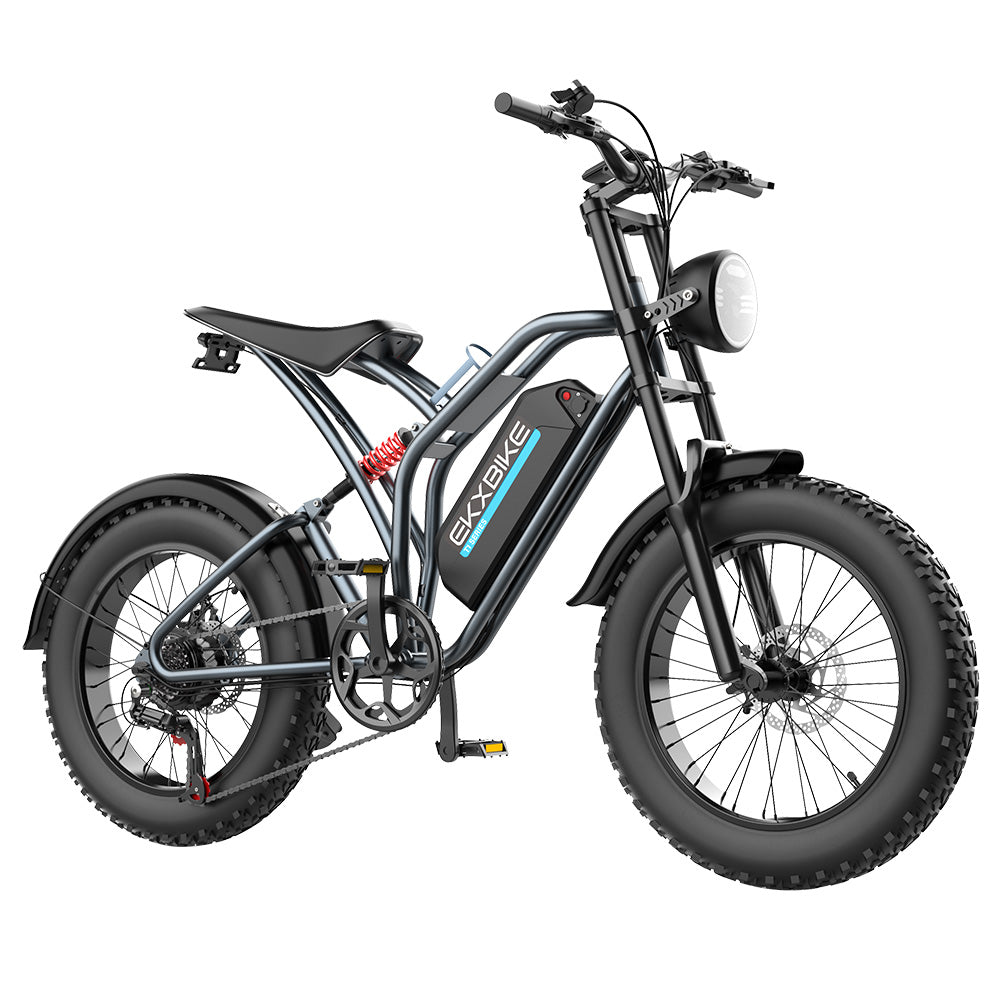 EKXBIKE T1 Electric Bike, 1000W Motor, 48V 20AH Battery, 20*4-inch Fat Tire, 50km/h Max Speed, 100km Range, Disc Brakes, Hydraulic Shock Absorber, Shimano 7-speed