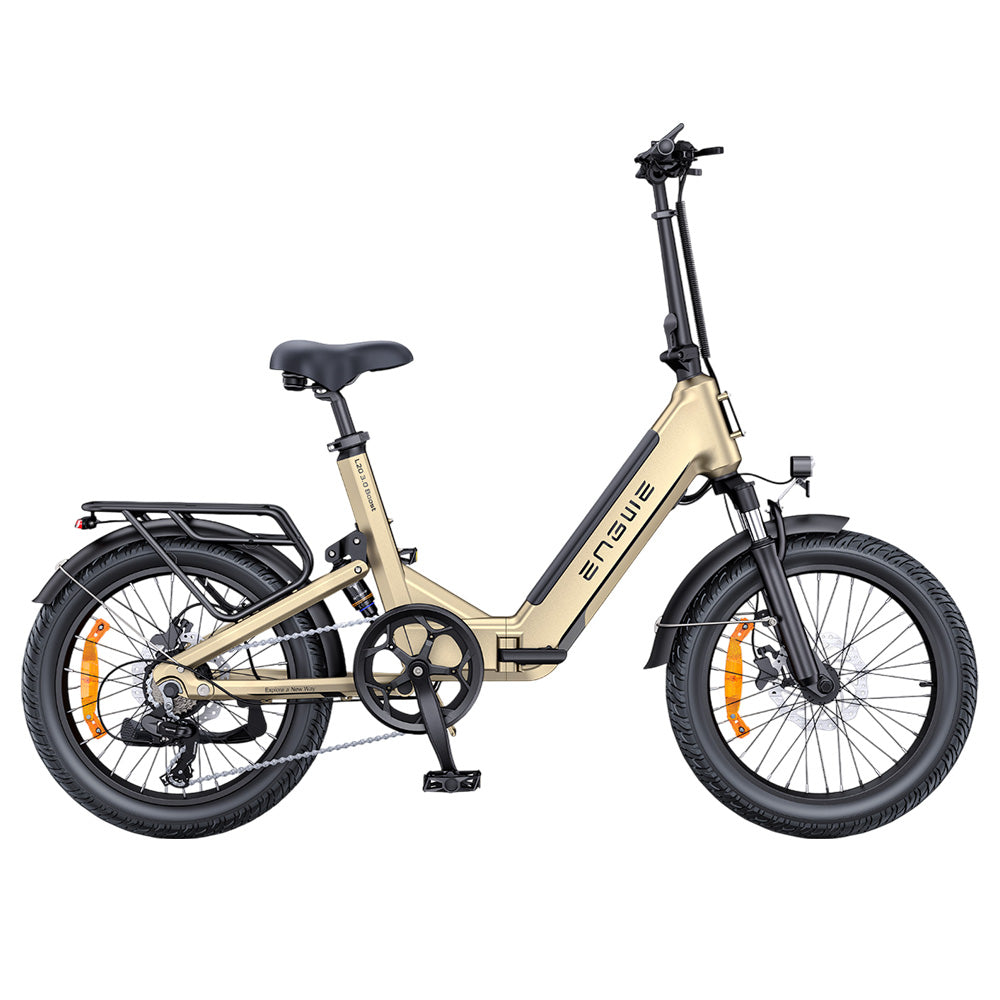 ENGWE L20 3.0 Boost Electric Bike, 250W Motor, 48V 13.5Ah Battery, 20*3.0 inch Tire, 135km Max Range, Hydraulic Brakes, Full Suspension, Torque Sensor, Shimano 7-speed - Golden
