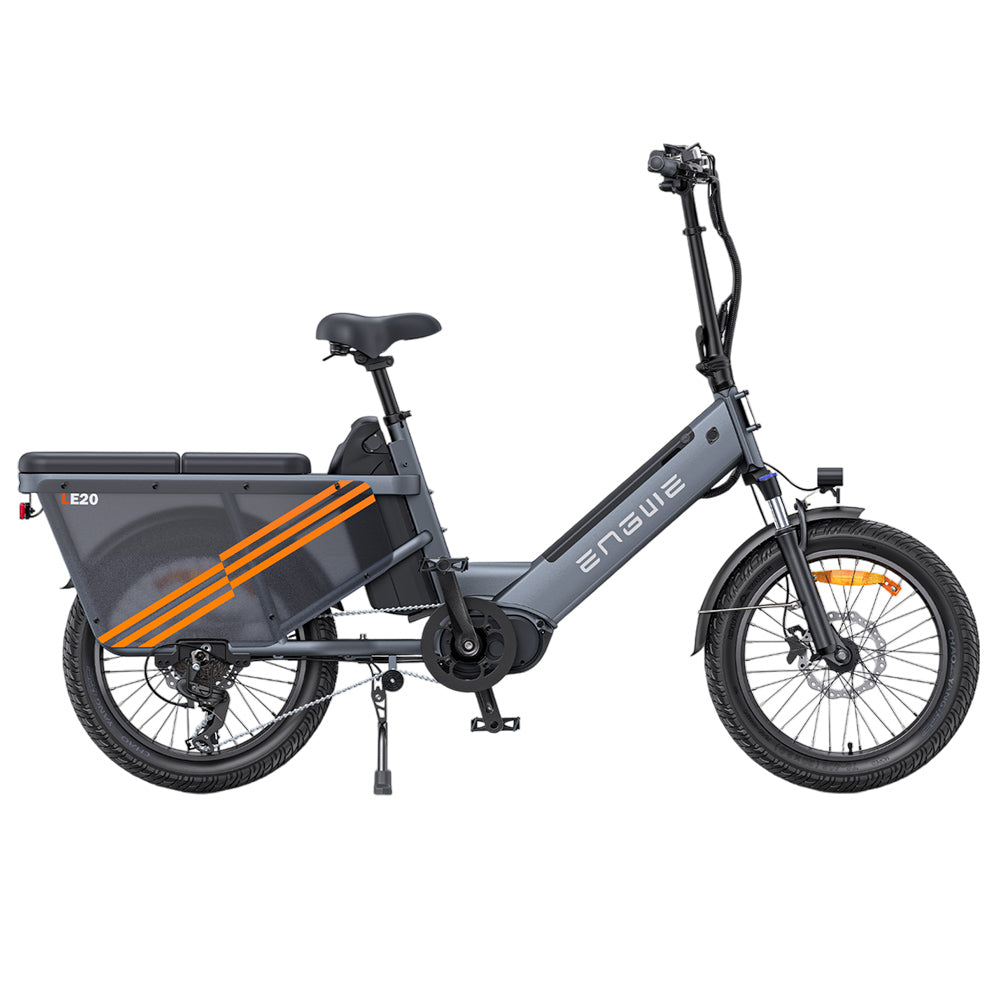 ENGWE LE20 Cargo Electric Bike, 250W Mid-drive Motor, Torque Sensor, 48V 2*19.2Ah Battery, 20x3.0-inch Tires, 25km/h Max Speed, 350km Range, Hydraulic Disc Brakes, Front Suspension, SHIMANO 7-Speed, 200kg Cargo Capacity - Grey