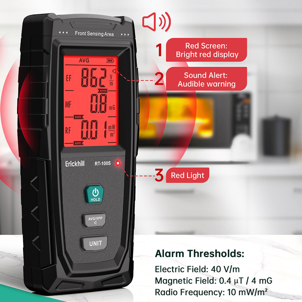 ERICKHILL RT-100S 3 in 1 EMF Detector, Rechargeable Digital Electromagnetic Field Radiation Detector, for Home EMF Inspections, Ghost Hunting