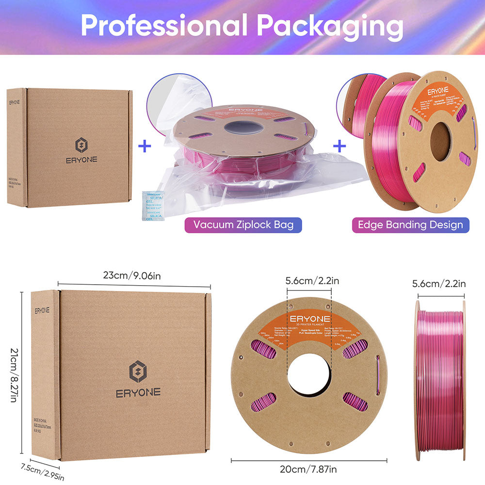 ERYONE High Speed Four-color Silk PLA Filament, 1kg - Cold Flame Nocturnal (Dark Purple & Magenta & Pink & Sky Blue)