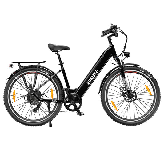 ESKUTE ES-28-LJ Electric Bike, 250W BAFANG Motor, 36V 20Ah Battery, 28*1.75' Tires, 25km/h Max Speed, 120km Range, SHIMANO 7-speed, Hydraulic Suspension Front Fork - Black
