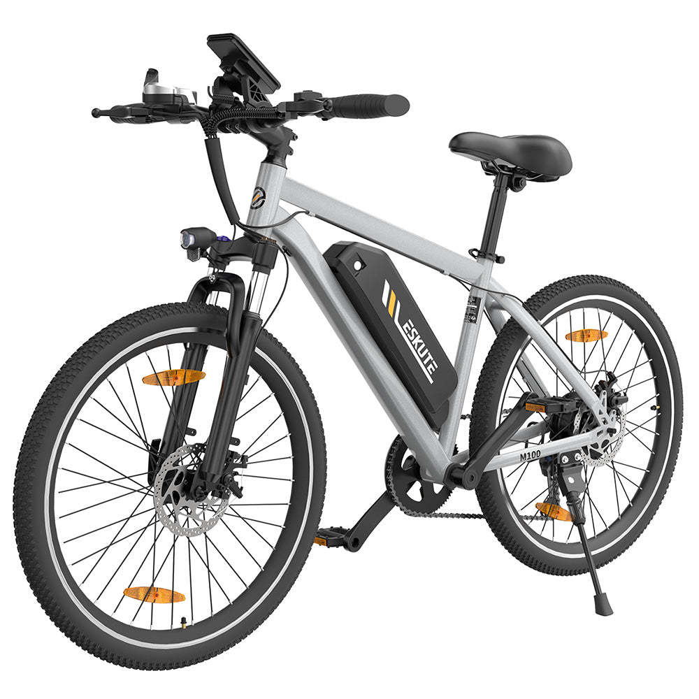 ESKUTE M100 Electric Bike, 250W Brushless Motor, 36V 10.4Ah Removable Battery, 27.5*1.95" Tires, 25km/h Max Speed, 30-55km Range, Disc Brakes, SHIMANO 7-speed, Front Suspension - Silver