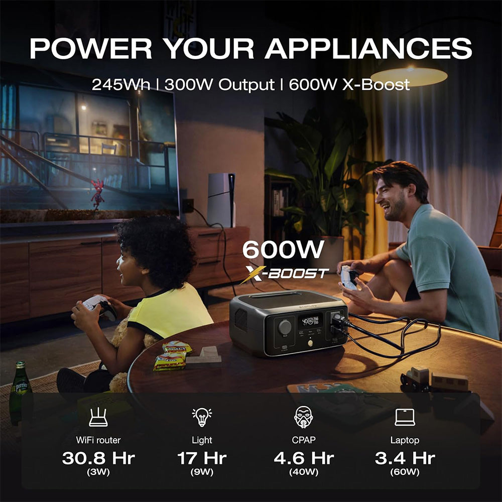EcoFlow RIVER 3 Portable Power Station, 245Wh LiFePO4 Battery, 300W Up to 600W AC Output, 6 Outlets, <20ms UPS & <30dB, IP54 Waterproof, 1h Fast Charging Solar Generator, for Outdoor/Camping/Home Use