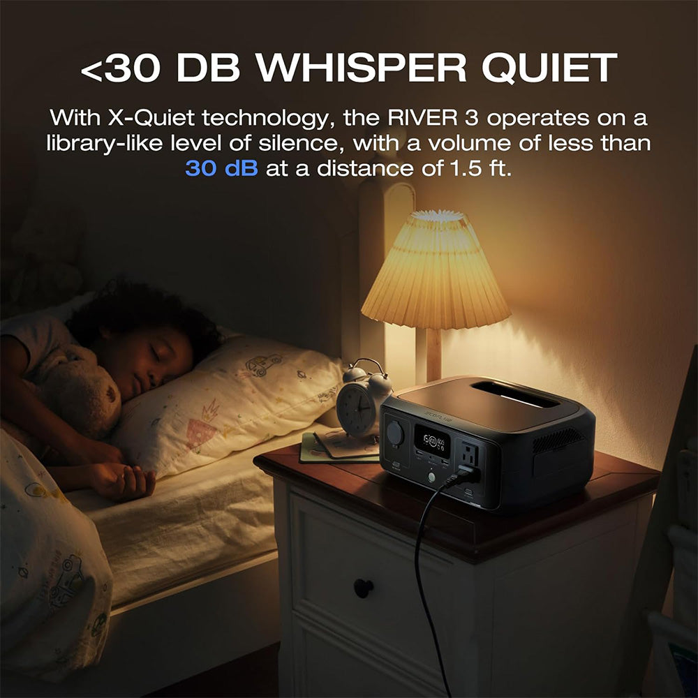 EcoFlow RIVER 3 Portable Power Station, 245Wh LiFePO4 Battery, 300W Up to 600W AC Output, 6 Outlets, <20ms UPS & <30dB, IP54 Waterproof, 1h Fast Charging Solar Generator, for Outdoor/Camping/Home Use