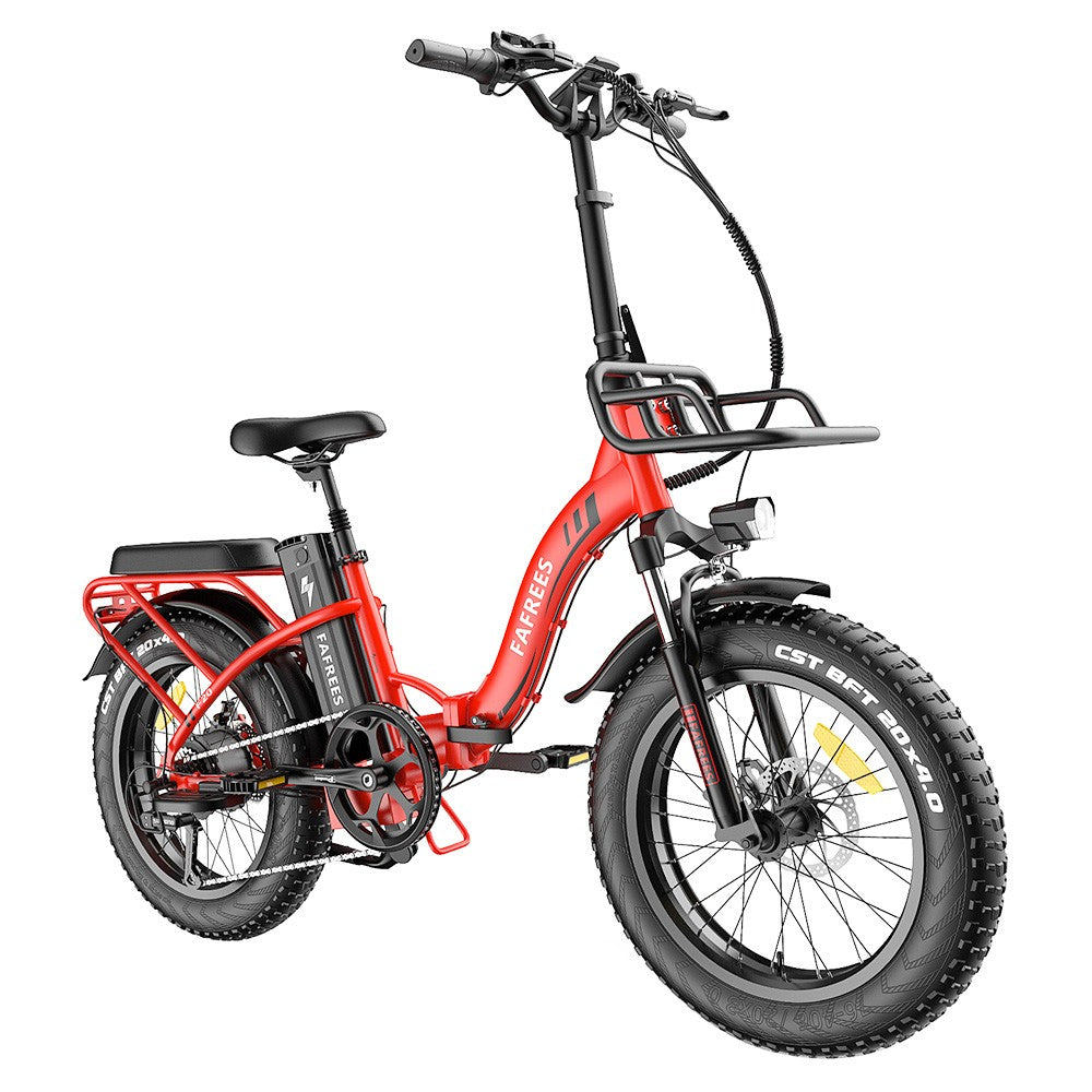 Fafrees F20 Max Electric Bike 20*4.0 Inch Fat Tire 500W Brushless Motor 25Km/h Speed Removable 48V 22.5Ah Samsung Cell Battery Front & Rear Disc Brakes Shimano 7-Speed Gear 150KG Max Speed Folding E-bike with Footrest - Red