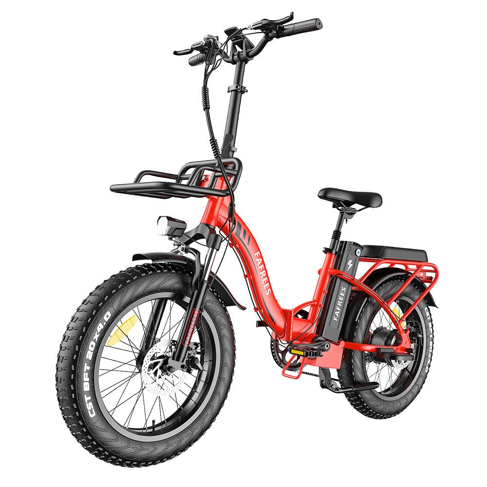 Fafrees F20 Max Electric Bike 20*4.0 Inch Fat Tire 500W Brushless Motor 25Km/h Speed Removable 48V 22.5Ah Samsung Cell Battery Front & Rear Disc Brakes Shimano 7-Speed Gear 150KG Max Speed Folding E-bike with Footrest - Red