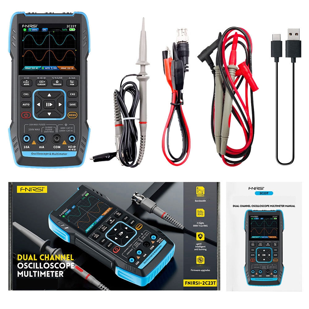 FNIRSI 2C23T 3 in 1 Digital Oscilloscope Multimeter Signal Generator, 2 Channels, 10MHz Bandwidth, 50MSa/s Sampling Rate, 9999 Counts