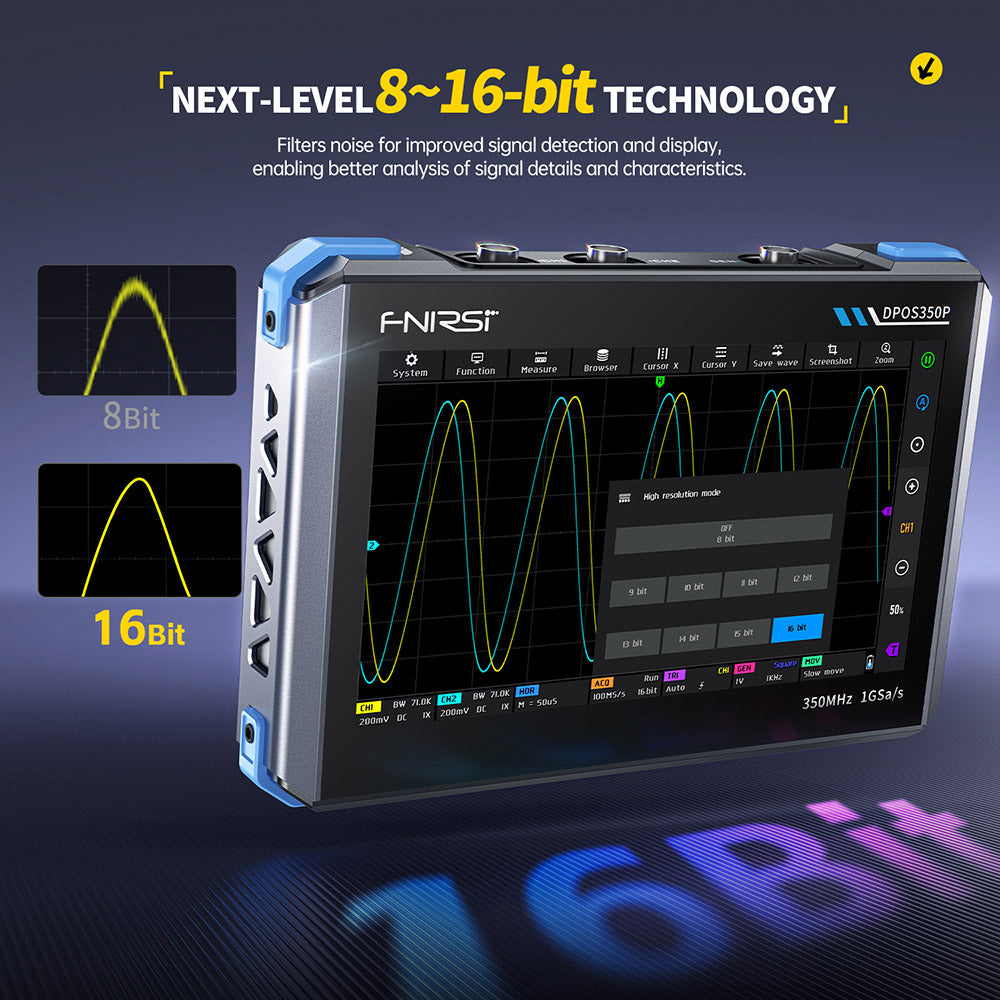 FNIRSI DPOS350P 4-in-1 Tablet Oscilloscope, 1GSPS Sampling, 50MHz Signal Generator, Spectrum Analyzer, 7inch Touchscreen, QC18W Fast Charging - US Plug