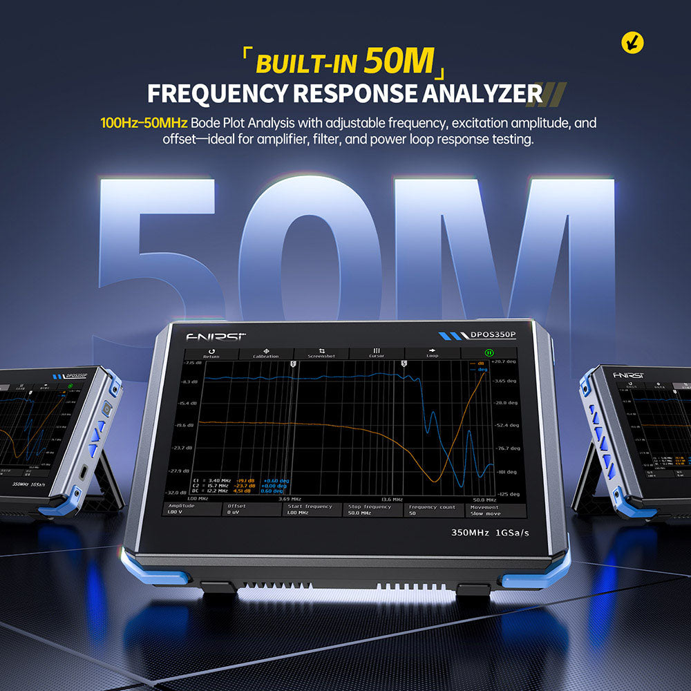 FNIRSI DPOS350P 4-in-1 Tablet Oscilloscope, 1GSPS Sampling, 50MHz Signal Generator, Spectrum Analyzer, 7inch Touchscreen, QC18W Fast Charging - US Plug