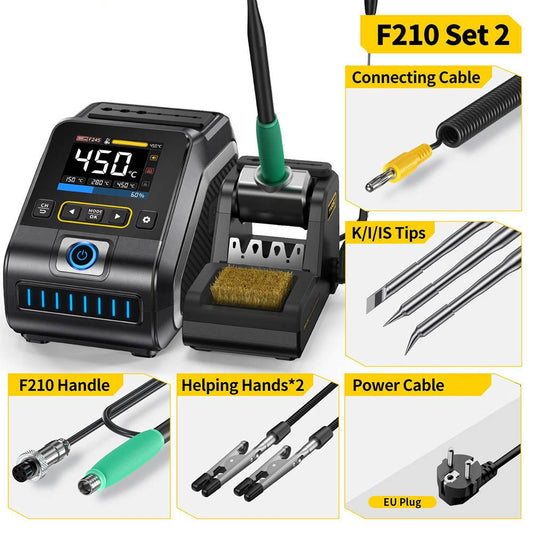 FNIRSI DWS-200 F210 Premium 200W Soldering Iron Station Kit, with 3 Iron Tips and 2 Helping Hands, Temp Value & Curve Mode, 3 Temperature Storage, Full-Color Display