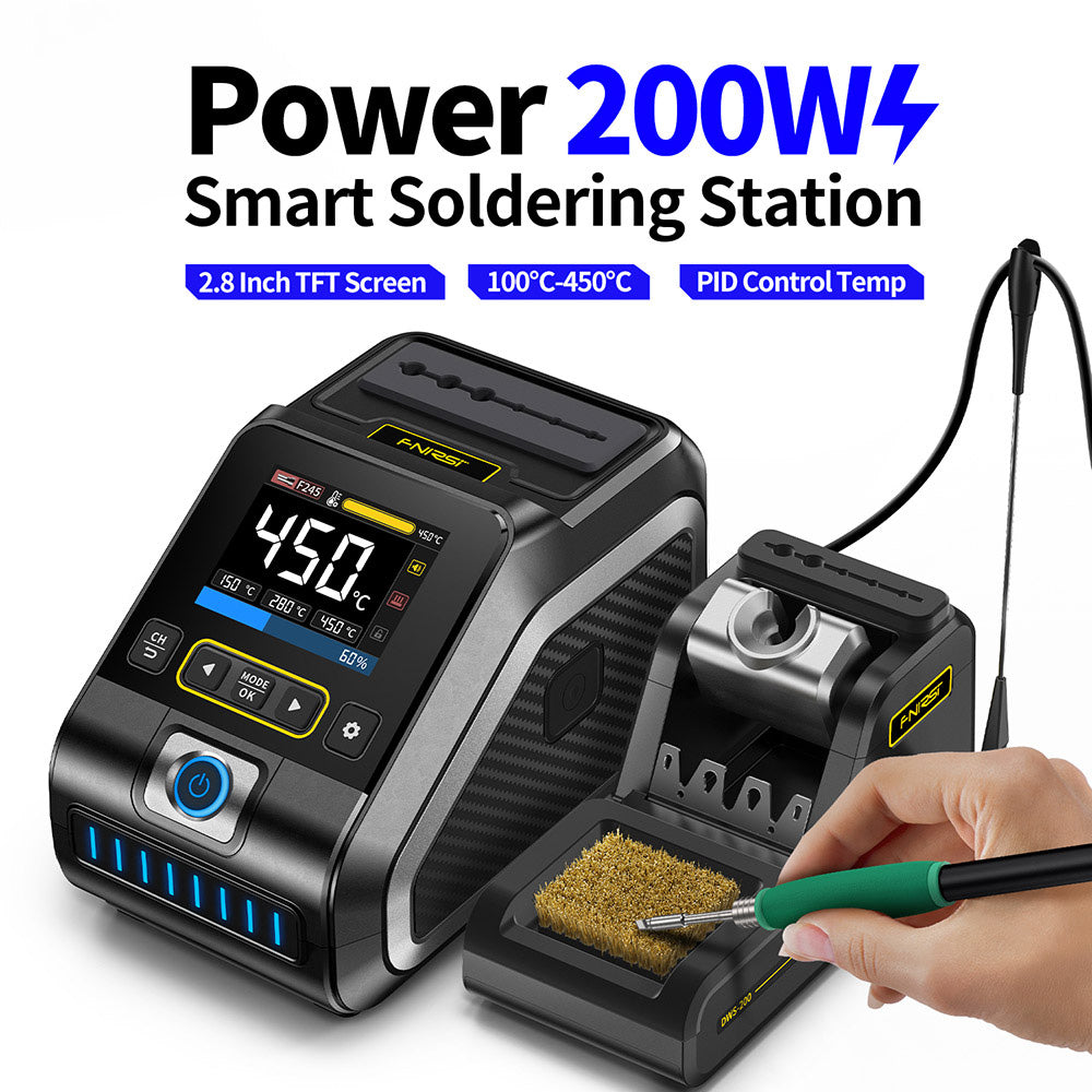 FNIRSI DWS-200 F210 Standard 200W Digital Soldering Iron Station Kit, with 1 Iron Tip and 2 Helping Hands, Temp Value & Curve Mode, 3 Temperature Storage, Full-Color Display