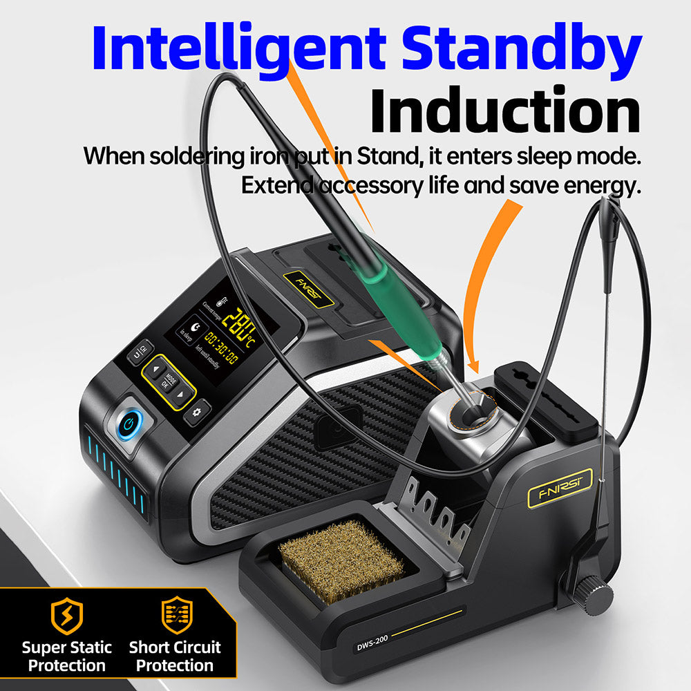 FNIRSI DWS-200 F245 Standard 200W Digital Soldering Iron Station Kit, with 1 Iron Tip and 2 Helping Hands, Temp Value & Curve Mode, 3 Temperature Storage, Full-Color Display