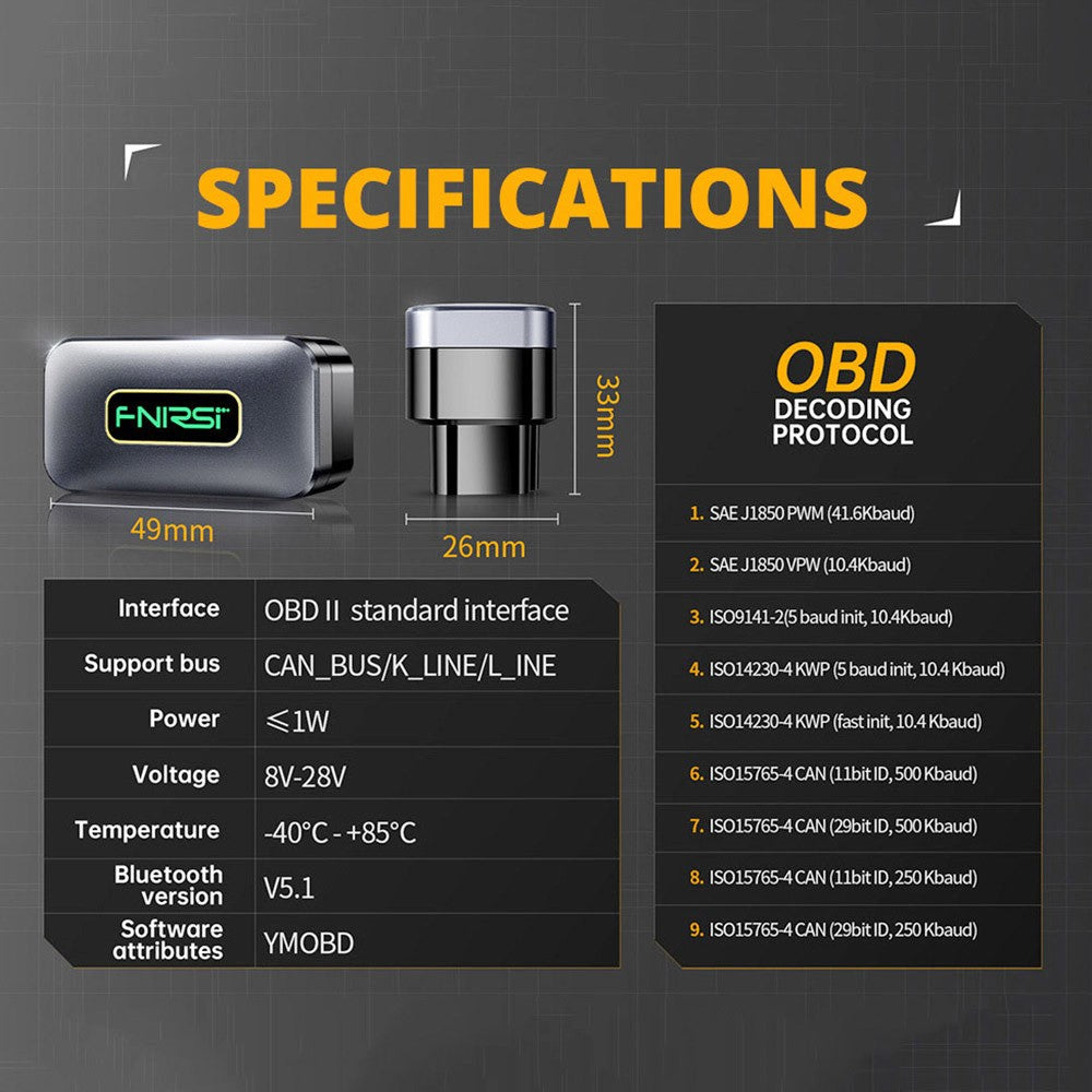 FNIRSI FD10 Car Fault Detector, OBD2 Scanner, Code Reader Clear Error Diagnostic Tool, Bluetooth V5.1, Support 9 OBD2 Protocols, for iOS & Android