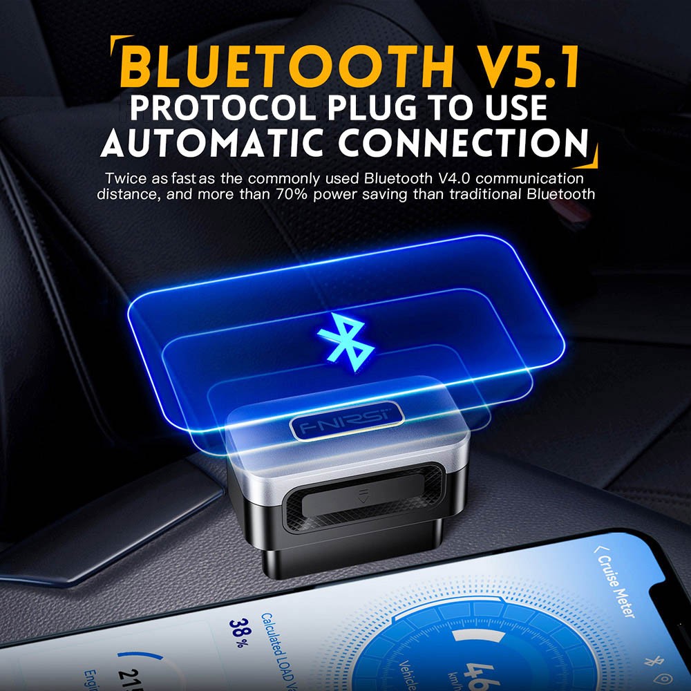 FNIRSI FD10 Car Fault Detector, OBD2 Scanner, Code Reader Clear Error Diagnostic Tool, Bluetooth V5.1, Support 9 OBD2 Protocols, for iOS & Android