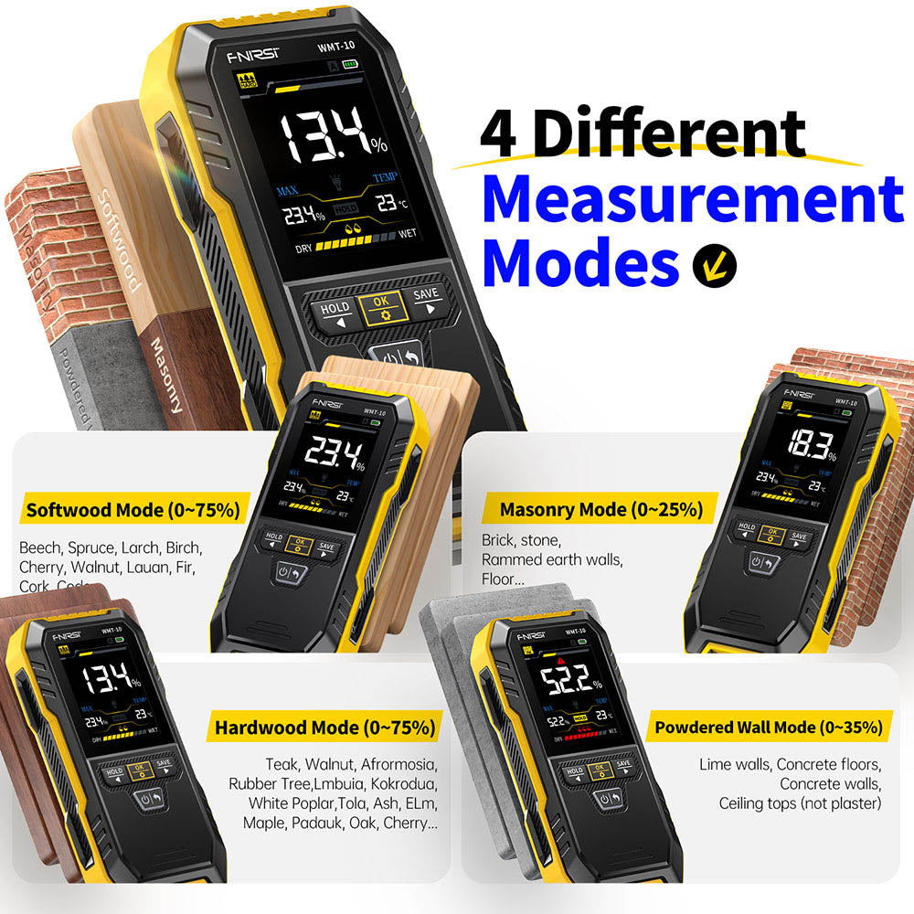 FNIRSI WMT-10 Pinless Moisture Meter, 2.4-inch Screen, 17mm Measure Depth