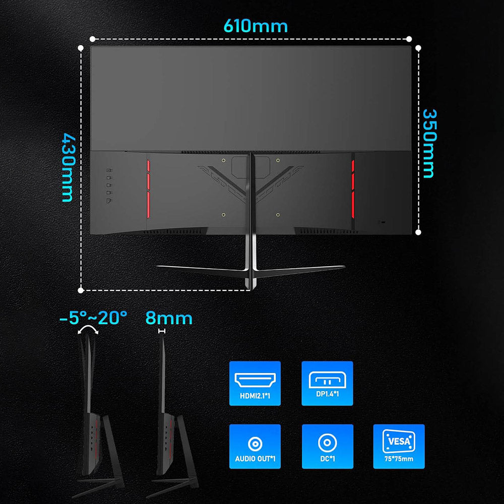 FYHXele FY24FHR 24 inch Gaming Monitor, 1920*1080 16:9 IPS Screen, 180Hz Refresh Rate, 1ms (MPRT) Response Time, 99% sRGB, AMD FreeSync & Adaptive-Sync, HDR10, 178° Viewing Angle, 75*75mm VESA Mountable