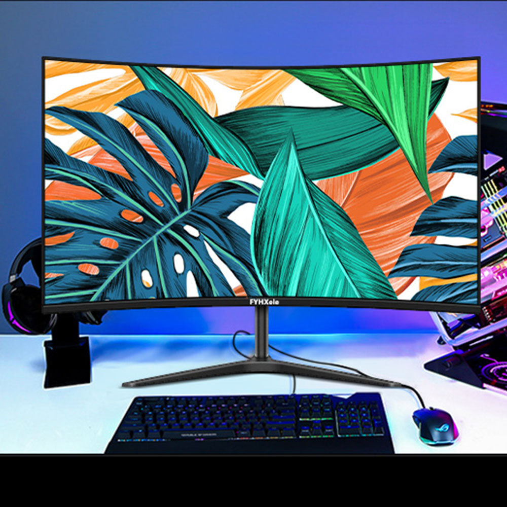 FYHXele FY27FMC-B 27-inch 2800R Curved Gaming Monitor, 1920*1080 FHD 16:9 VA Screen, 75Hz Refresh Rate, 2ms Response Time, 99% sRGB, 1*HDMI 1*VGA 1*Audio, Adjustable Tilt
