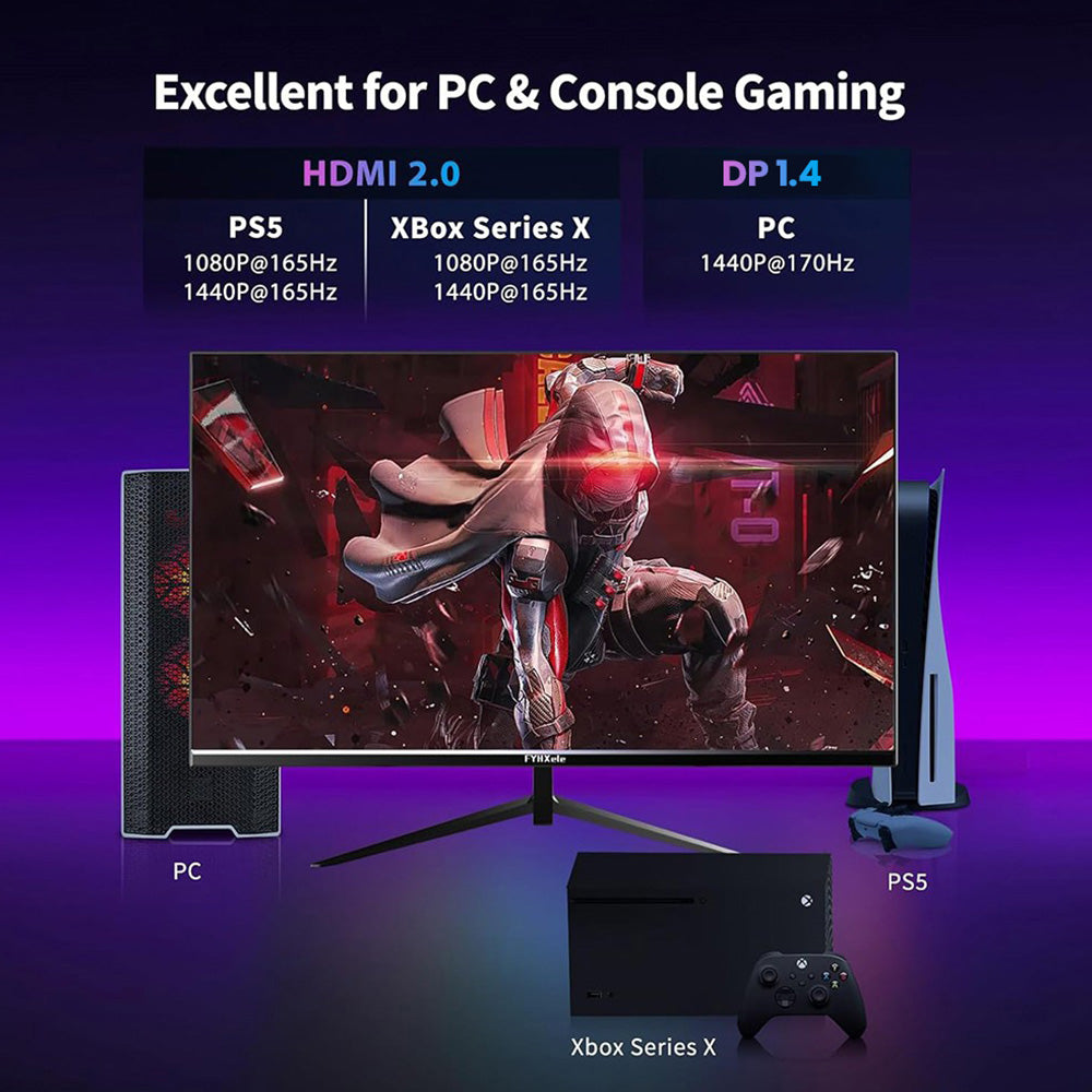 FYHXele FY27QHM2 27-inch Monitor, 2560*1440 QHD 16:9 IPS Screen, 170Hz Refresh Rate, 1ms GTG Response Time, 100% sRGB, 1000:1 Contrast, FreeSync, 1*DP 1.4, 2*HDMI 2.0, 1*USB 2.0, 1*Audio, Tilt Adjustment & VESA Mount