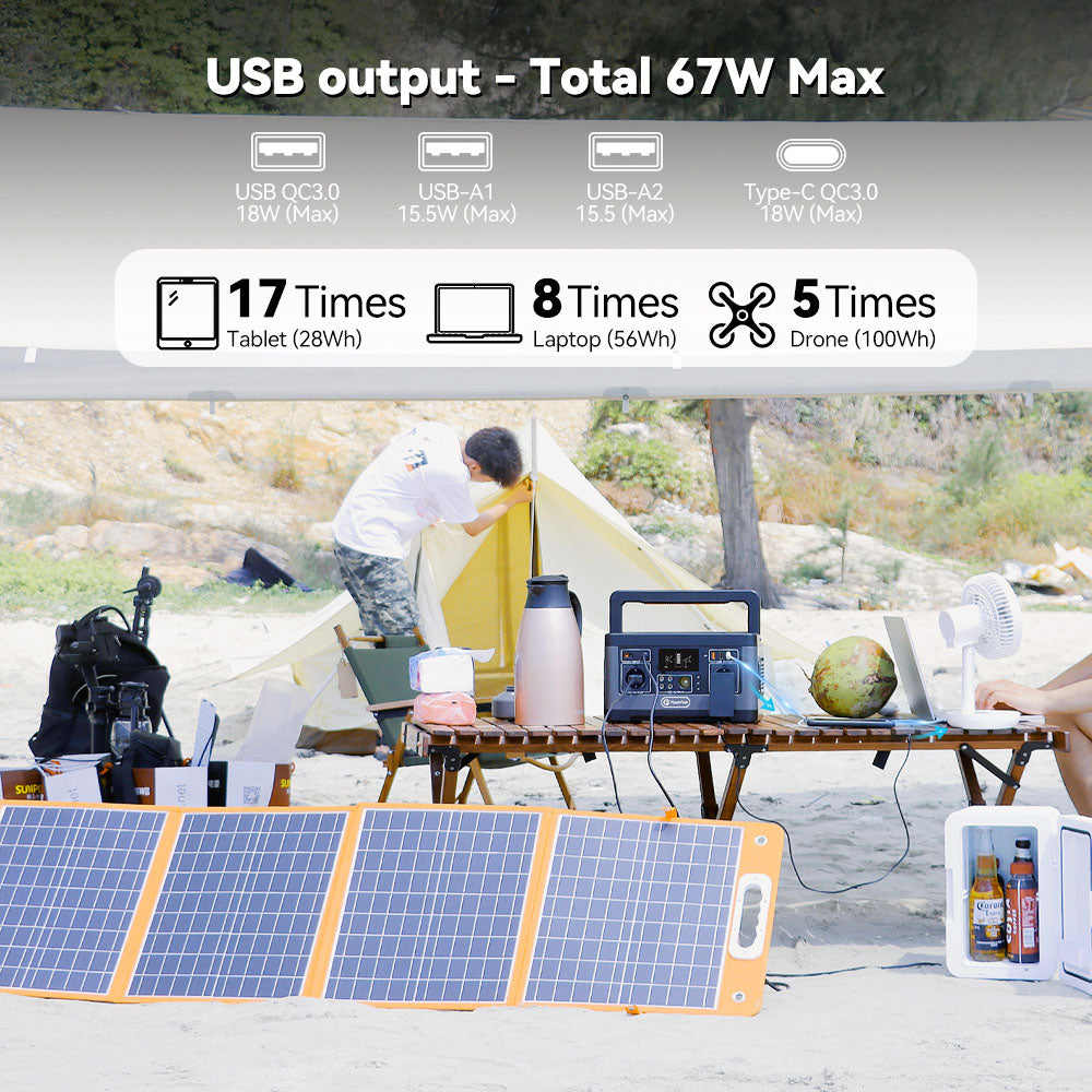 Flashfish P63 Portable Power Station, 520Wh/140400mAh Lithium Battery Solar Generator, 500W AC Output, 5xDC Ouputs, 4xUSB Outputs