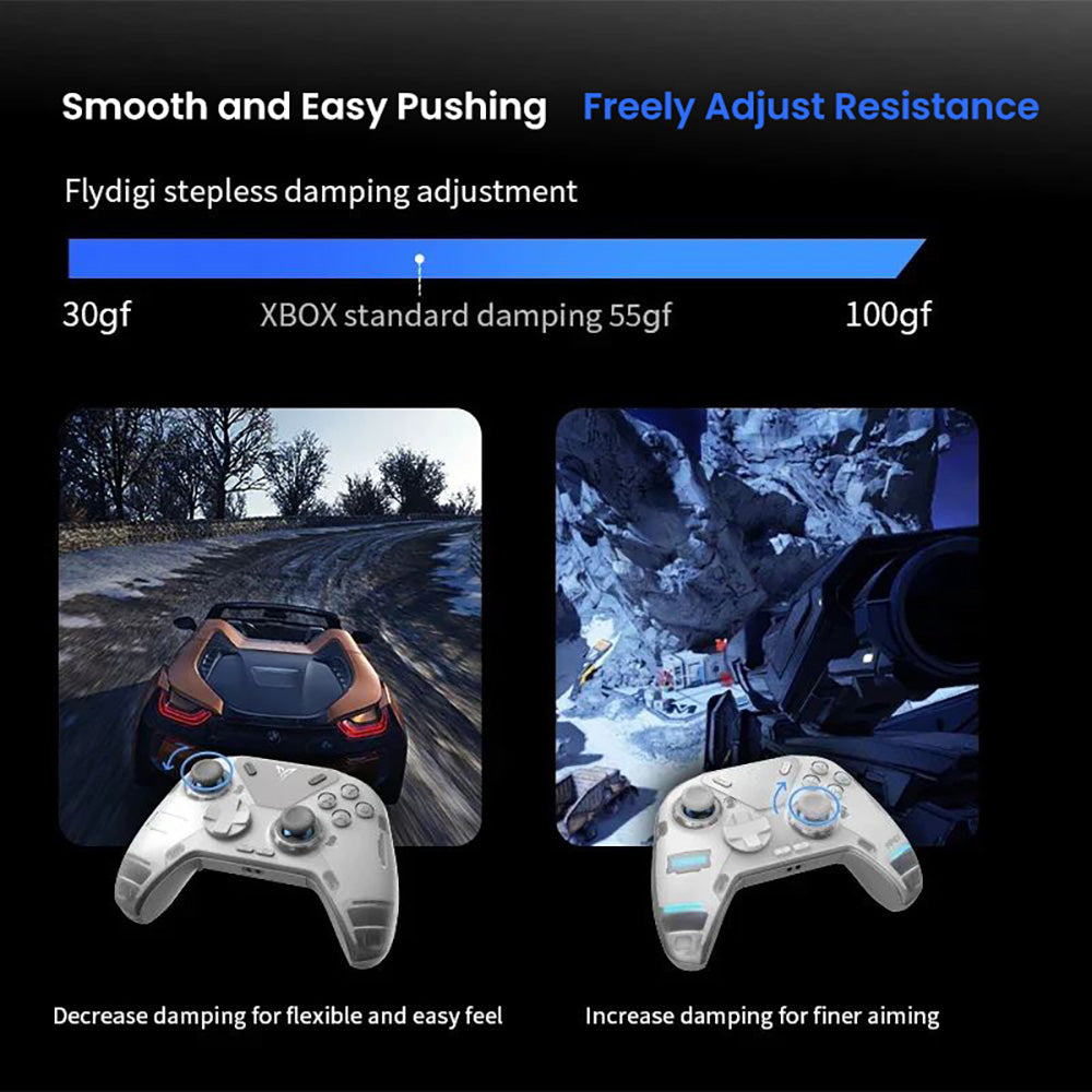 Flydigi APEX 4 Gaming Controller, Force Feedback Trigger, Force-adjustable Alloy Joystick, 1000Hz Polling Rate, LCD Display, Compatible with PC, NS, TV, Android & Laptop