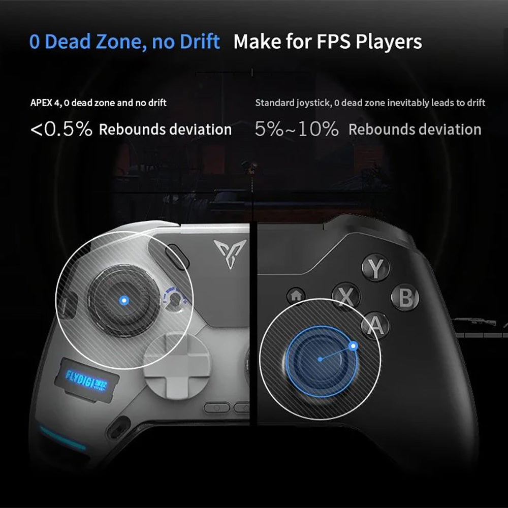 Flydigi APEX 4 Gaming Controller, Force Feedback Trigger, Force-adjustable Alloy Joystick, 1000Hz Polling Rate, LCD Display, Compatible with PC, NS, TV, Android & Laptop