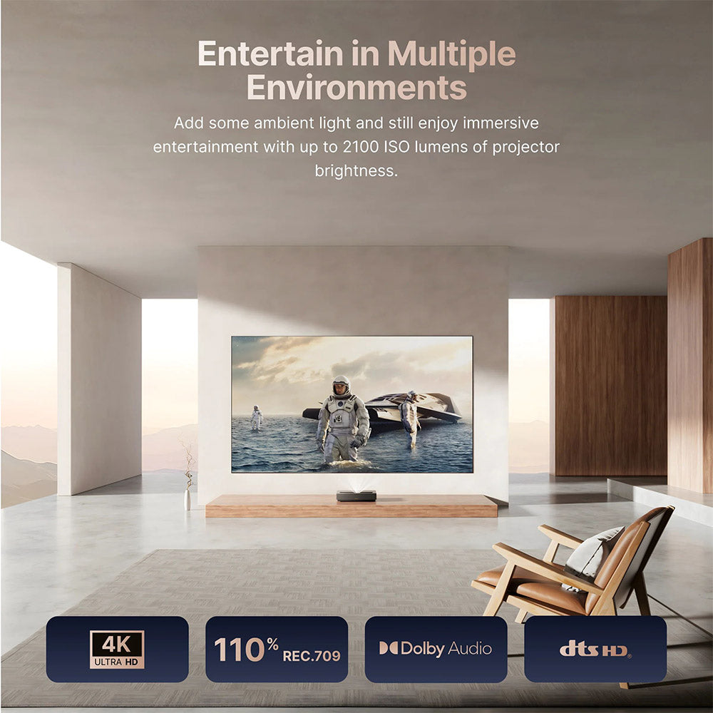 Formovie Cinema Edge 4K Laser Projector, 2100 ISO Lumens, Google TV, Built-in Netflix, Dolby Audio, 2*15W Speakers, HDR10, WiFi 6