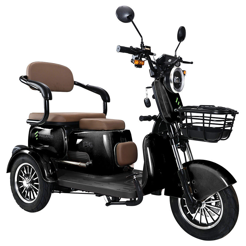 Freejoyer FV6 Electric Tricycle, 1000W Motor, 60V 20Ah Battery, 10*3 inch Tire, 25km/h Max Speed, 55km Range, Front Disc Brake & Rear Drum Brake, Hydraulic Front Fork - Black