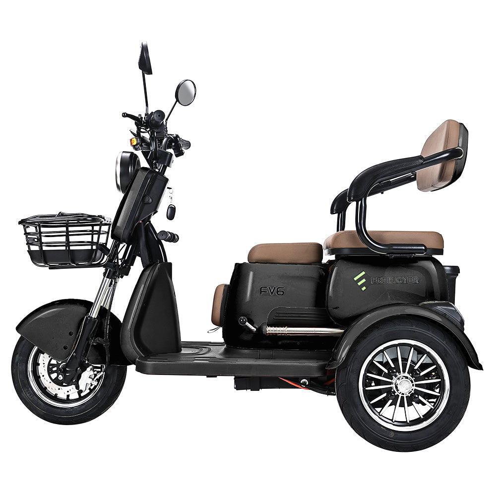 Freejoyer FV6 Electric Tricycle, 1000W Motor, 60V 20Ah Battery, 10*3 inch Tire, 25km/h Max Speed, 55km Range, Front Disc Brake & Rear Drum Brake, Hydraulic Front Fork - Black