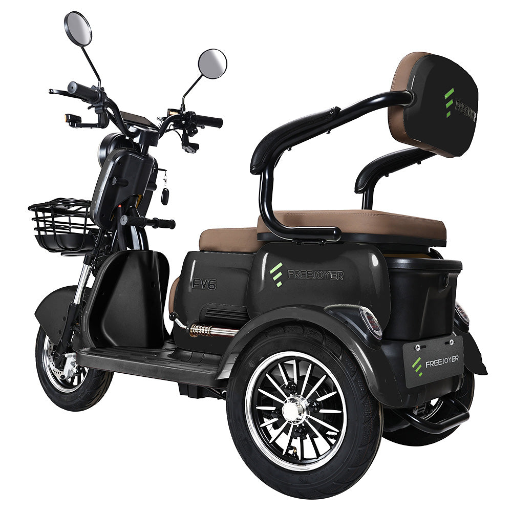Freejoyer FV6 Electric Tricycle, 1000W Motor, 60V 20Ah Battery, 10*3 inch Tire, 25km/h Max Speed, 55km Range, Front Disc Brake & Rear Drum Brake, Hydraulic Front Fork - Black