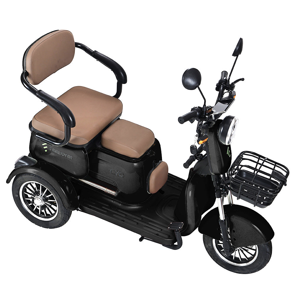 Freejoyer FV6 Electric Tricycle, 1000W Motor, 60V 20Ah Battery, 10*3 inch Tire, 25km/h Max Speed, 55km Range, Front Disc Brake & Rear Drum Brake, Hydraulic Front Fork - Black