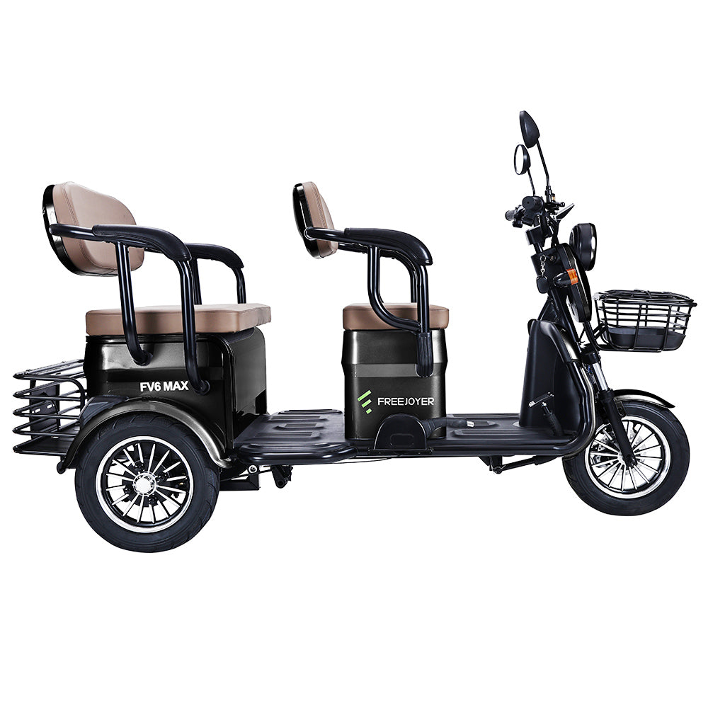 Freejoyer FV6 Max Electric Tricycle, 1800W Motor, 72V 20Ah Battery, 10*3 inch Tire, 25km/h Max Speed, 60km Range, Front Disc Brake & Rear Drum Brake, Hydraulic Front Fork - Black