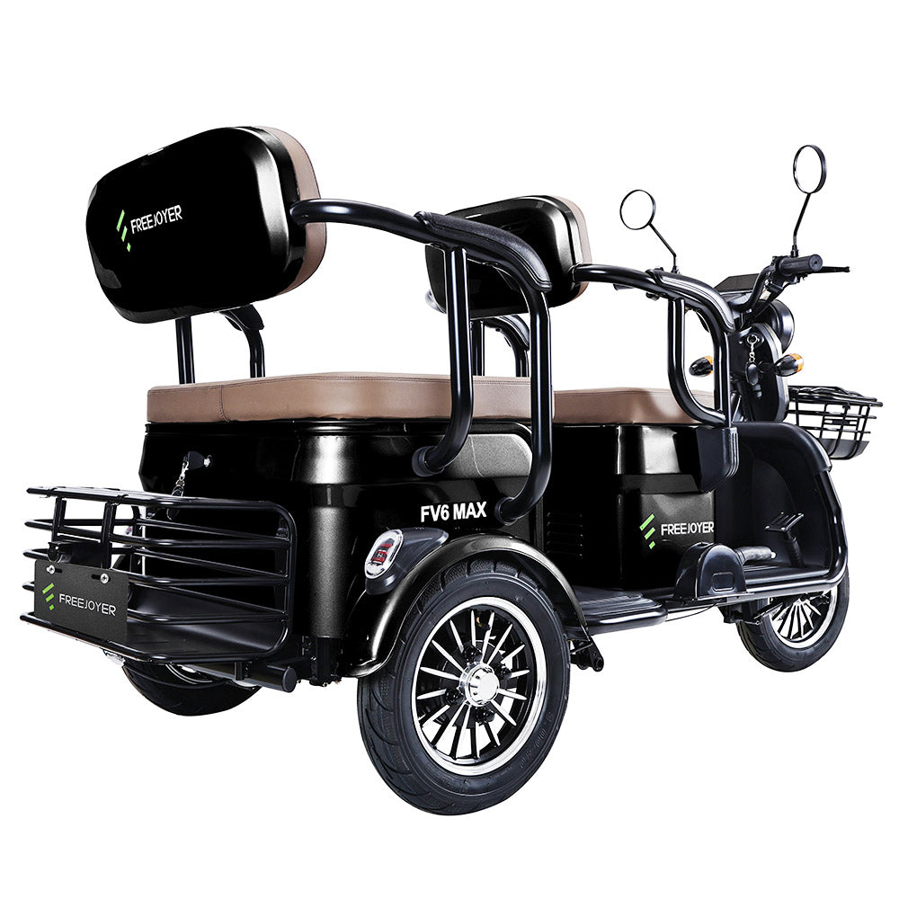 Freejoyer FV6 Max Electric Tricycle, 1800W Motor, 72V 20Ah Battery, 10*3 inch Tire, 25km/h Max Speed, 60km Range, Front Disc Brake & Rear Drum Brake, Hydraulic Front Fork - Black