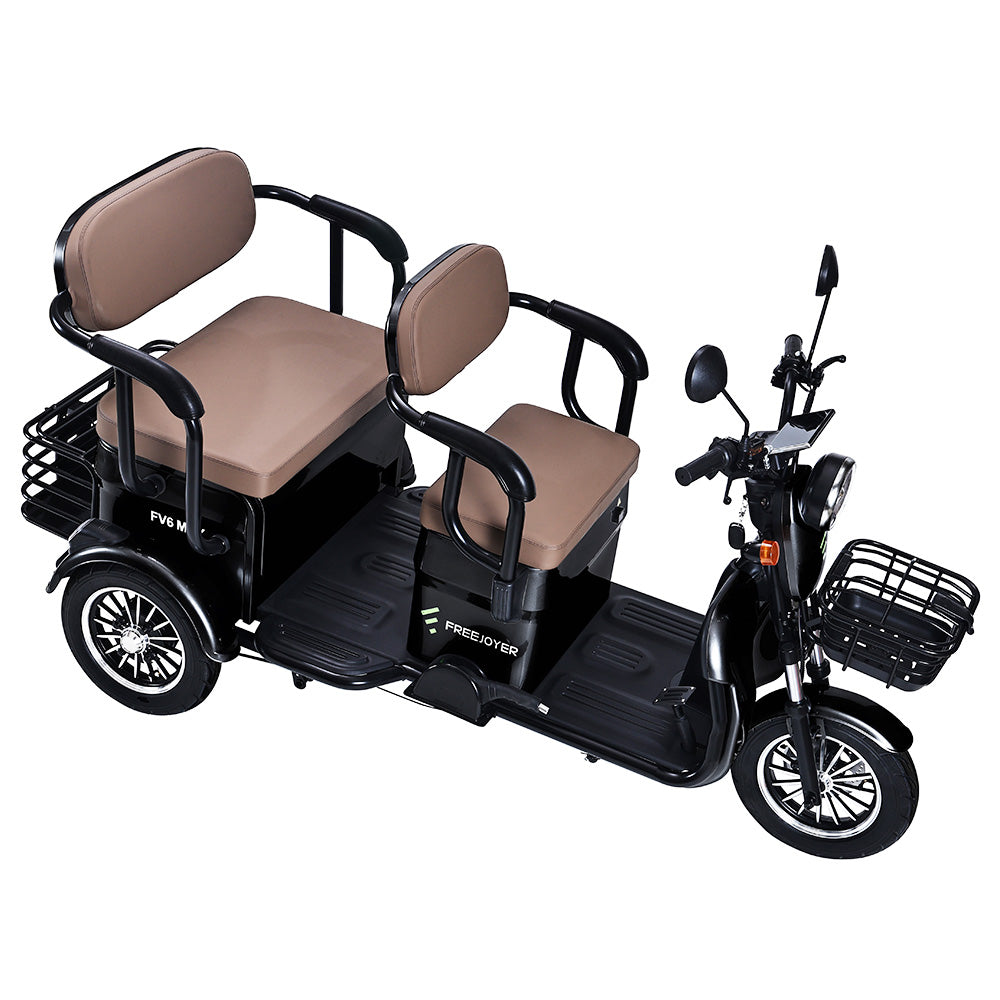 Freejoyer FV6 Max Electric Tricycle, 1800W Motor, 72V 20Ah Battery, 10*3 inch Tire, 25km/h Max Speed, 60km Range, Front Disc Brake & Rear Drum Brake, Hydraulic Front Fork - Black