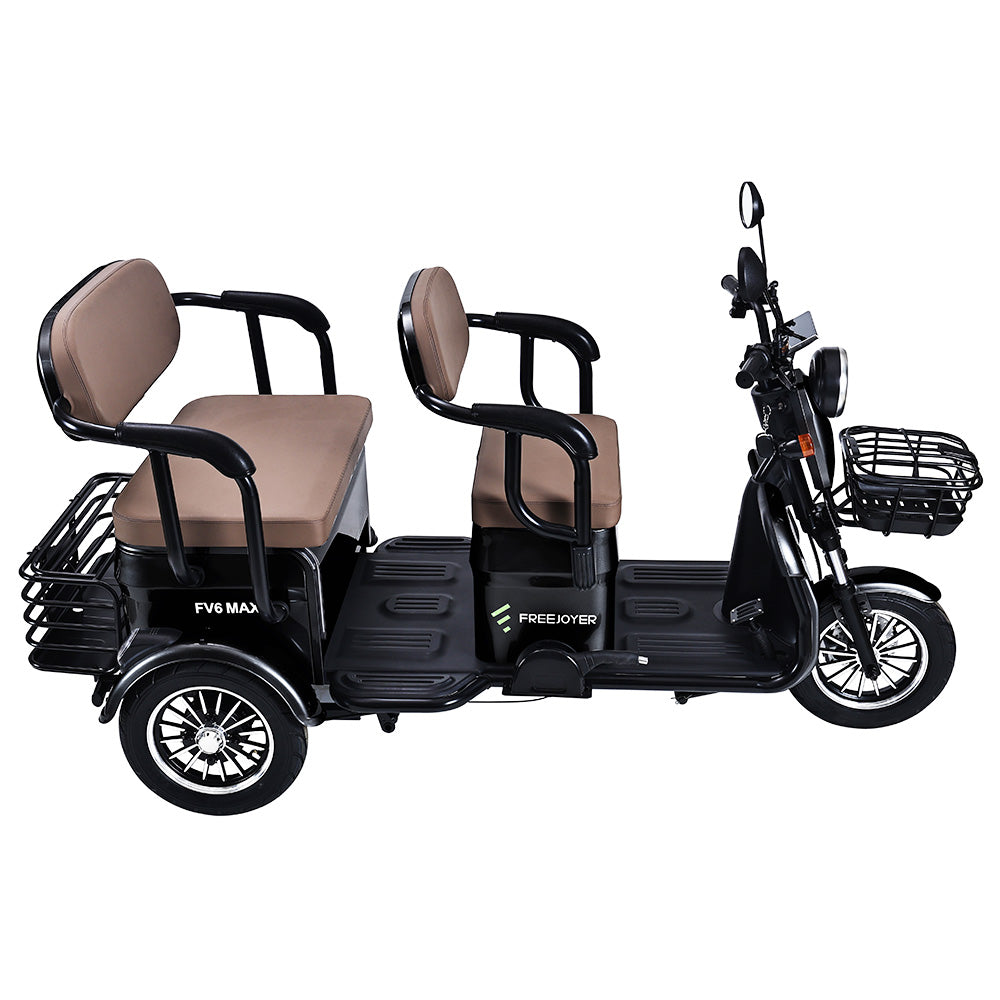 Freejoyer FV6 Max Electric Tricycle, 1800W Motor, 72V 20Ah Battery, 10*3 inch Tire, 25km/h Max Speed, 60km Range, Front Disc Brake & Rear Drum Brake, Hydraulic Front Fork - Black