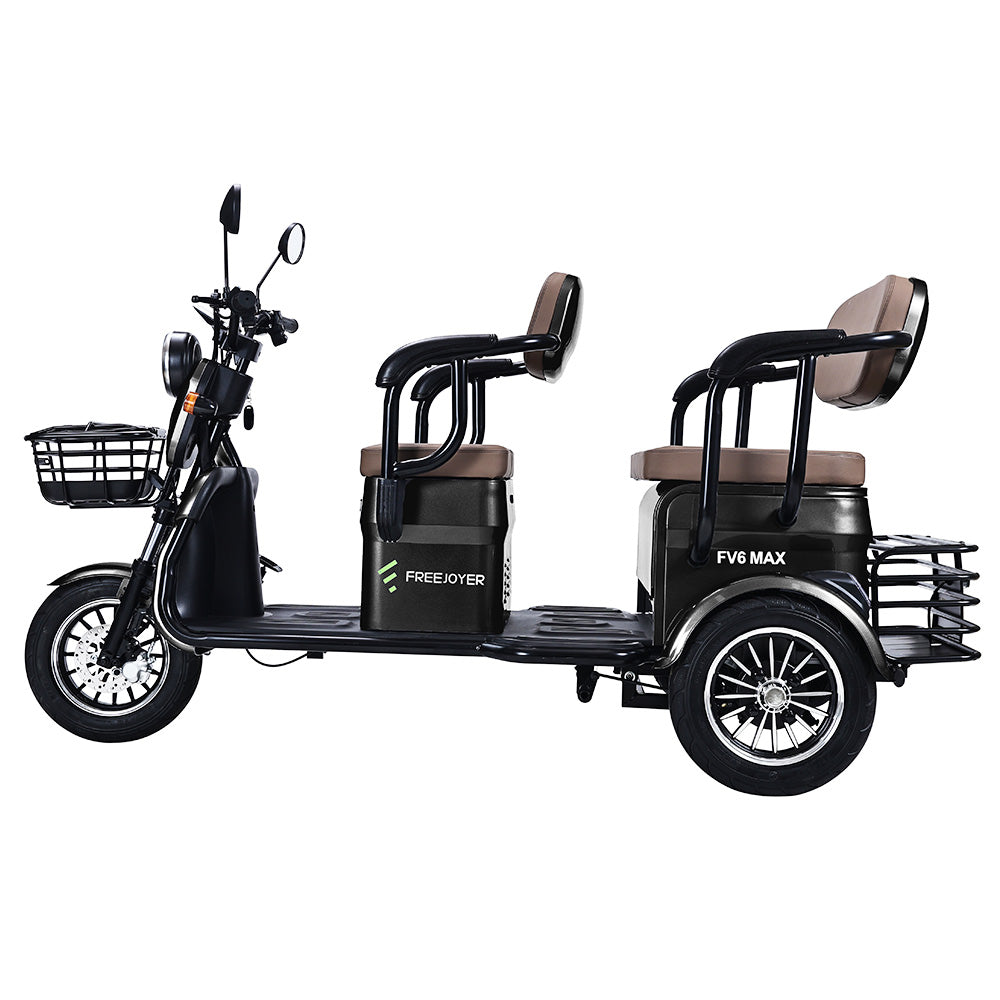 Freejoyer FV6 Max Electric Tricycle, 1800W Motor, 72V 20Ah Battery, 10*3 inch Tire, 25km/h Max Speed, 60km Range, Front Disc Brake & Rear Drum Brake, Hydraulic Front Fork - Black