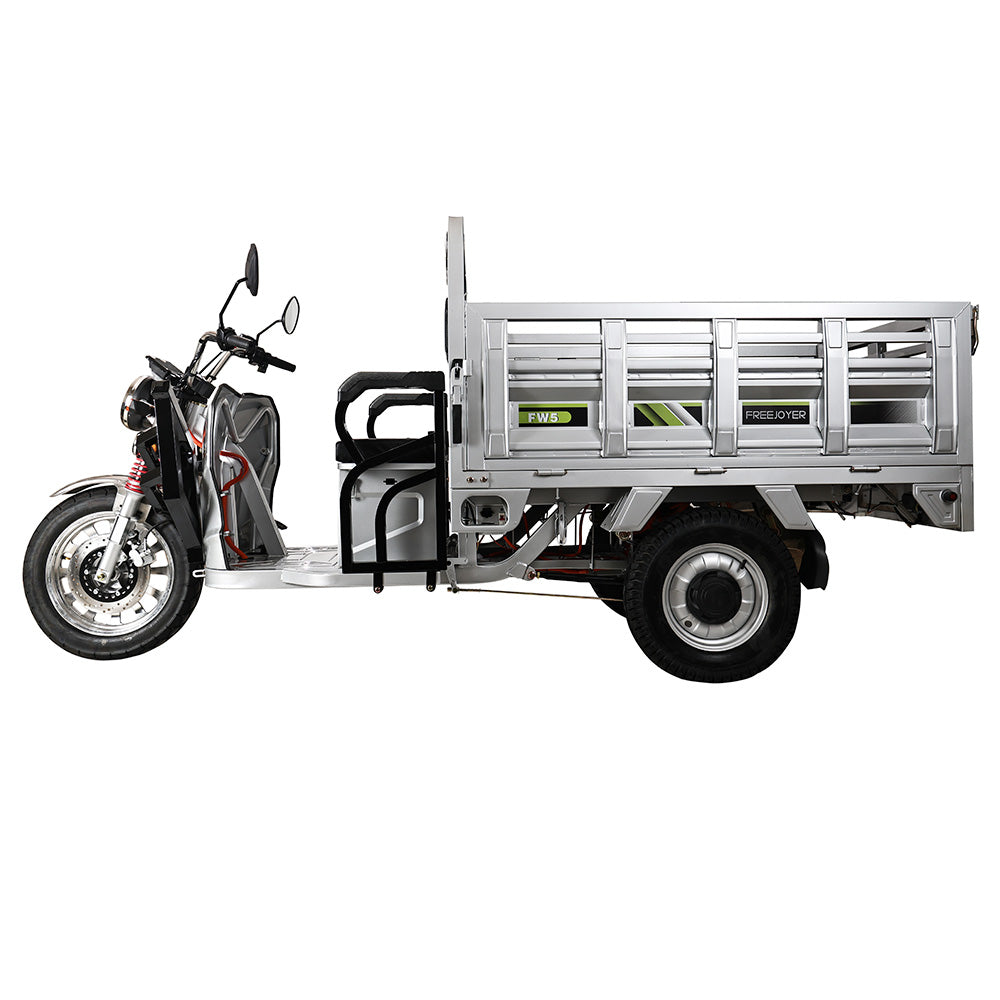 Freejoyer FW5 Electric Cargo Tricycle, 3000W Motor, 72V 58Ah Battery, 45km/h Max Speed, 86km Range, Front Disc Brake & Rear Drum Brake, Front & Rear Shock Absorption - Silver
