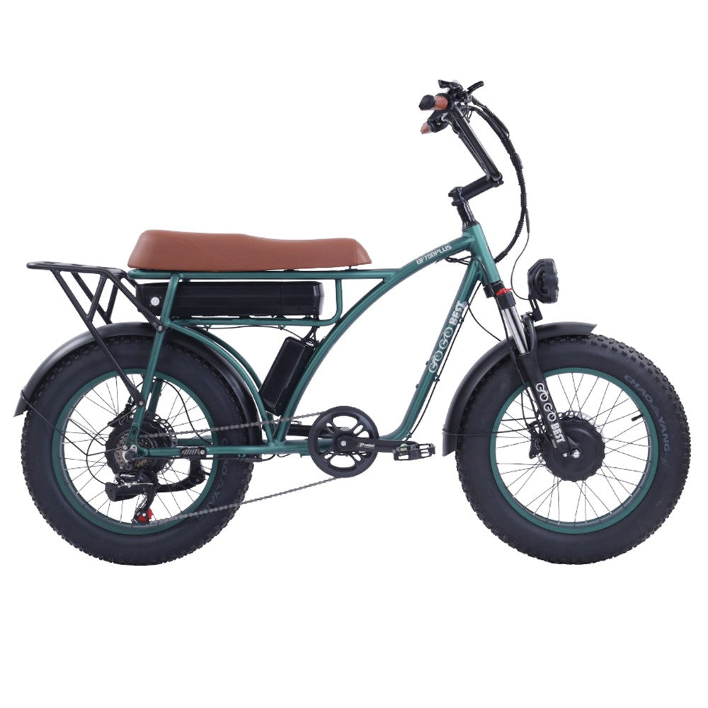 GOGOBEST GF750 Plus Electric Retro Bike 20*4.0 inch Fat Tires 1000W*2 Motor 50km/h Max Speed 48V 17.5Ah Battery Front and Rear Hydraulic Brakes Shimano 7-Speed Gears - Green